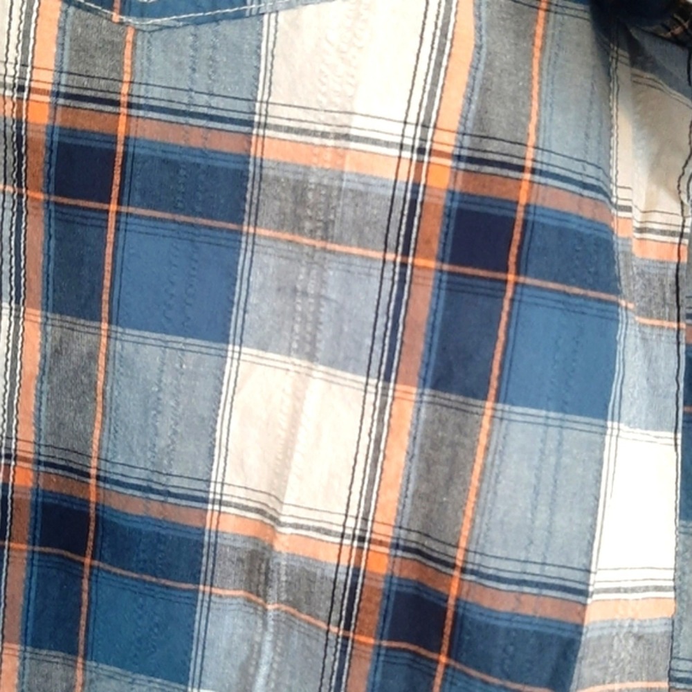 RedHead Mens XL Short Sleeve Button Down Shirt Blue Orange Plaid Dobby Pocket - Picture 6 of 9